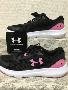 ◎新品 送料込◆23.5 UNDER ARMOUR スニーカー 黒×桃 02◆0218