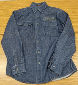 S◎中古品◎『HARLEY-DAVIDSON バーニングスカルデニムシャツ』 Sサイズ ハーレーダビッドソン 綿100% 99081-13VM スナップボタン