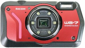 S◇中古品◇防水コンパクトデジタルカメラ WG-7 レッド リコー/RICHO 4K/20MEGAPIXEL/有効約2000万画素/光学5倍ズーム 箱/使用説明書つき