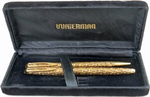 P◆ジャンク品◆筆記用具 『WATERMAN/ウォーターマン 万年筆&ボールペン』 全長(約):13～13.5cm カラー:ゴールド/金 フランス製 ※ケース付