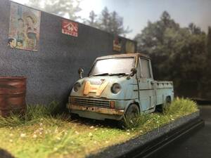 昭和レトロな風景 1/32 ホンダ T360 旧車 自作ジオラマ完成品 ケース付