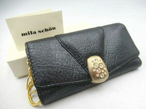 ▲▲未使用 長期保管品 ミラショーン mila schon レザー 4連キーケース 08 08-53-05 ブラック×ゴールド 12Pラインストーン 革 日本製▲▲