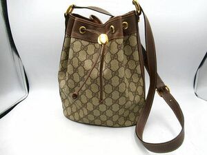 ▲▲中古品 USED グッチ GUCCI オールドグッチ 巾着ショルダーバッグ 001.115.6179 9411 ブラウン×ベージュ PVC レザー ゴールド金具▲▲ 