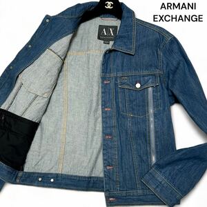 未使用級◎XLサイズ!!アルマーニエクスチェンジ【漢の戦闘服】ARMANI EXCHANGE デニム ジャケット ジージャン バッジ インディゴ◎メンズ