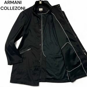 美麗品◎54サイズ!!アルマーニコレッツォーニ【撥水加工】ARMANI COLLEZIONI スタンドカラー ロングコート 比翼 ブラック 大きい◎メンズ