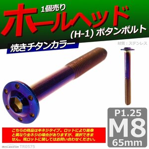 M8×65mm P1.25 ボタンボルト ホールヘッド H-1 ステンレス 車/バイク/自転車 ドレスアップ パーツ 焼きチタンカラー 1個 TR0575