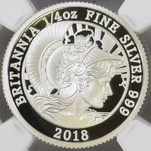 1円スタート！★最高鑑定 24枚のみ★2018年 イギリス ブリタニア銀貨 PF70UCAM シルバー 50ペンス モダン コイン 資産保全 投資 鑑定済_画像1