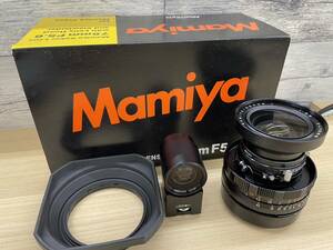 【E1678TY】Mamiya マミヤ プレス用 75mm F5.6 レンズ 動作未確認 マミヤユニバーサル 箱付き ファインダー レンズフード 中判カメラ