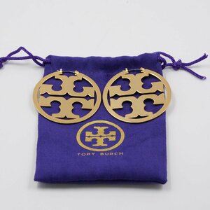 トリーバーチ TORY BURCH ピアス ロゴ 丸型 大きめ ゴールド レディース 中古 美品 [質イコー]