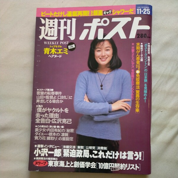 送料無料即決！週刊ポスト1994年11月25日号鈴木京香青木エミ小沢一郎インタビュー安藤忠雄小谷実可子ビートたけし連載復帰池田大作