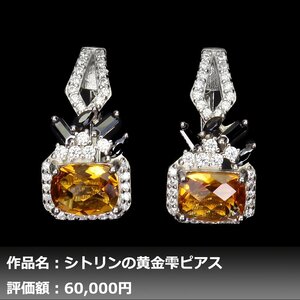 【1円新品】イケゾエガレ｜4.00ct 天然ゴールデンシトリン&ブラックスピネル ダイヤモンド K14WG仕上ピアス｜作家モノ｜本物保証｜NGL鑑別