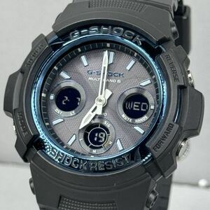 美品 G-SHOCK AWG-M100A-1AJF タフソーラー 電波受信 電波ソーラー マルチバンド6 アナログ/デジタル アナデジ ブラック ブルー 反転液晶