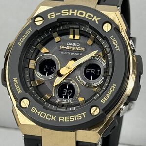 極美品 箱説付G-SHOCK GST-W300G-1A9JF GスチールG-STEEL タフソーラー 電波受信 電波ソーラー マルチバンド6 ブラック ゴールド 反転液晶