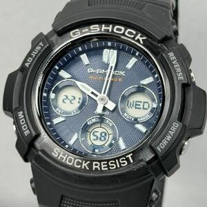 美品 G-SHOCK AWG-M100SB-2AJF タフソーラー 電波受信 電波ソーラー マルチバンド6 アナログ/デジタル アナデジ ブラック ネイビー