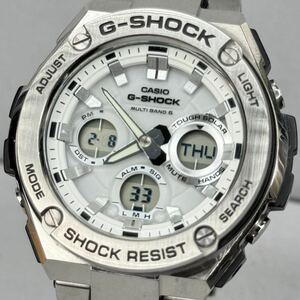 極美品 G-SHOCK GST-W110D-7AJF Gスチール/G-STEELタフソーラー 電波受信 電波ソーラー マルチバンド6 アナデジ メタルバンド ホワイト