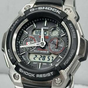 美品 G-SHOCK MTG-1500-1AJF MT-G タフソーラー 電波受信 電波ソーラー マルチバンド6 アナログ/デジタル アナデジ シルバー メタルバンド