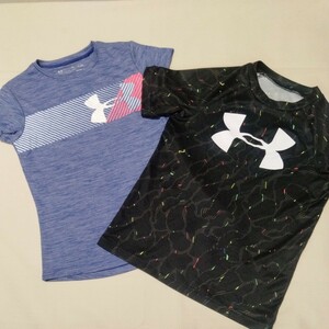 ☆SB4 まとめ 2枚 女子 女の子 130 アンダーアーマー Tシャツ 半袖Tシャツ スポーツ UNDER ARMOUR ヒートギア ブルー 黒