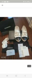 都内デパート購入CHANEL■シャネル　ココマーク★エスパドリーユ　ビジュー　23.5 24 パテントレザー ホワイト★白★37