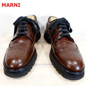 【良品】マルニ　ロングウィングチップダービーシューズ　MARNI　サイズ４０（25.0～25.5）　焦げ茶