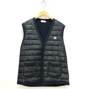 ▼【MONCLER】モンクレール MAGLIONE TRICOT GILET ペイズリー ニット切替 ダウンベスト 国内正規品 XL メンズ ネイビー 良品 RC4191