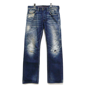 ◎美品 DIESEL ディーゼル LARKEE WASH 0074Y レギュラーストレート デニムパンツ W32 L32 ダメージ加工 インディゴ 濃紺 メンズ ON5720