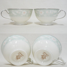 ◎美品 Noritake ノリタケ フェアモント 8点セット カップ＆ソーサー 2客 プレート 18cm 23cm 各2枚 花柄 ミントグリーン系 ON5750_画像2