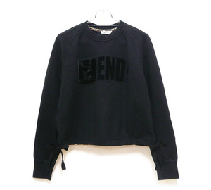 *FENDI Fendi Logo sweatshirt size S mink fur hem side ribbon black black long sleeve reverse side nappy sweat FS7186 A5GP ON5732