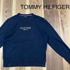 TOMMY HILFIGER トミーヒルフィガー sweat スウェット センターロゴ 裏起毛 トレーナー 長袖 ネイビー サイズL 玉mc2563