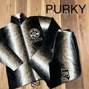 PURKY パーキー セットアップ 上下 ジップアップ ブルゾン ジャージ パンツ 刺繍ロゴ 総柄 サイズ2XL〜3XL 玉mc2571