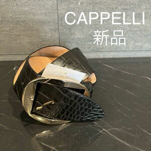 新品 CAPPELLI カッペリ イタリア製 レザーベルト 本革 カペリ カペッリ サイズ80 ブラック ゴールド 定価10780 レディース 玉mc2591