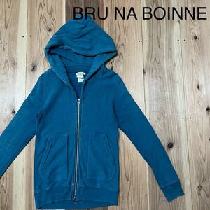 BRU NA BOINNE ブルーナボイン ジップアップパーカー sweat hoodie スウェットパーカー 肉厚 裏起毛 ターコイズ サイズXS 玉mc2611