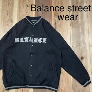 Balance street wear バランスストリートウェア スウェットスタジャン ビッグ刺繍ロゴ ストリート B系 HIPHOP ブラック サイズ2XL 玉mc2618