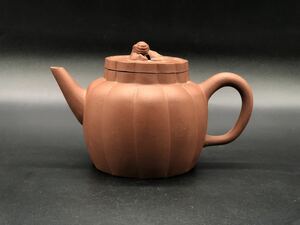 煎茶道具 中国 中国宜興 急須 菊形 獅摘 紫砂 朱泥 