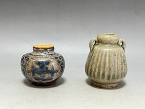 中国 古美術 時代物 小壺 青花 染付 青磁 茶入 茶壺