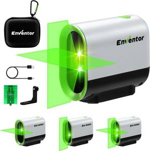 【新品】ENVENTOR 緑レーザー墨出し器 レーザークラスII 360度回転可能な水平/垂直ポイント 小型 防水 USB充電式 日本語取説付き