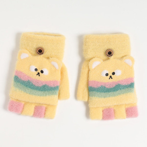 * bear × yellow * Kids mitten with a hood .2way....skglovezc04 gloves Kids child 2way mitten hand .......