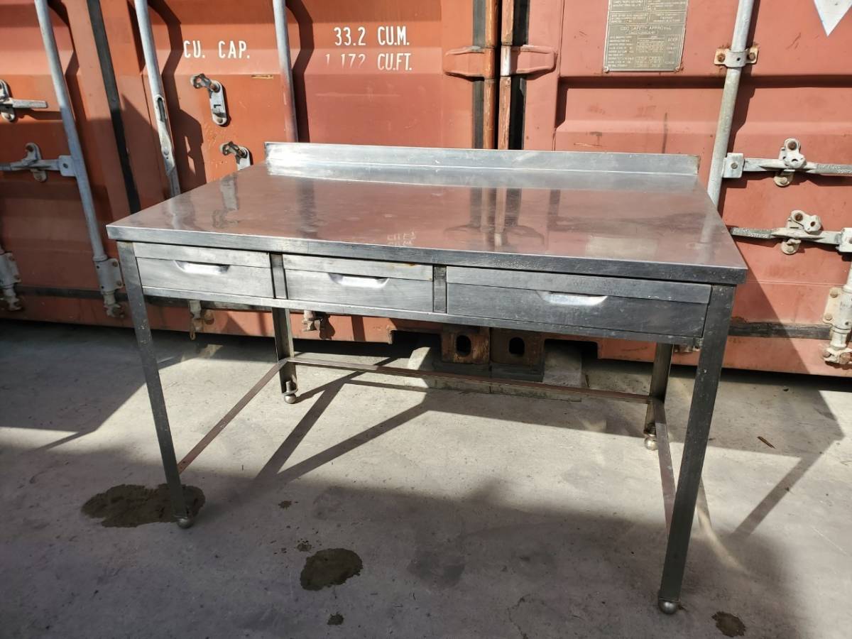 M2471-5【綺麗に洗浄して発送致します!】調理台 W1200×D700×H790+BG50㎜ 引き出し付作業台 引き出し×3 業務用/店舗/飲食店/厨房