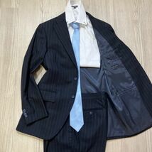 【予備パンツ有り】 azabu tailor　麻布テーラー　44（L程度） ネイビー ストライプ 紺 ウール セットアップ　スーツ　メンズ_画像4