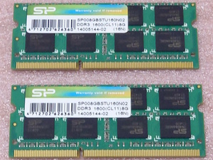 □SiliconPower SP008GBSTU160N02 2枚セット *PC3-12800S/DDR3-1600 204Pin DDR3 S.O.DIMM 16GB(8GB x2) 動作品