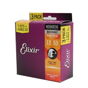 【3セットパック】エリクサー アコギ弦 12-53 ELIXIR 16539 11052 BonusPack ACOUSTIC NANOWEB LIGHT アコースティックギター弦