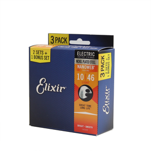 【3セットパック】 エリクサー エレキ弦 10-46 ELIXIR 16542 12052 BonusPack NANOWEB Light エレキギター弦 3セットボーナスパック