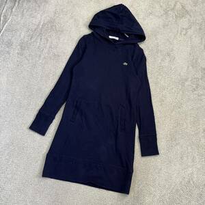 100円スタート♪ （20）【シックなネイビー】LACOSTE ラコステ　パーカーワンピース　サイズ36　S相当　コットン ワンポイント スウェット