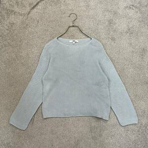 100円スタート♪ （4）【春ニット】UNIQLO ユニクロ　ストレッチコットンニット　サイズS　クルーネックセーター　リブ　ライトブルー 水色