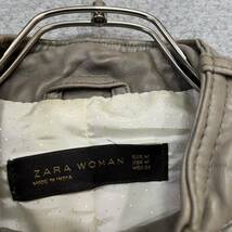 100円スタート♪ （9）【柔らか質感】ZARA ザラ　レザージャケット　サイズM　シングルライダース　ライトグレー　モックネック レディース_画像4