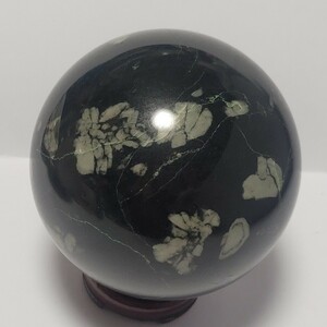 《天然石》モリオン 水晶玉 模様あり 直径10cm 約1.6kg 丸玉 台座付き / 黒水晶 パワーストーン