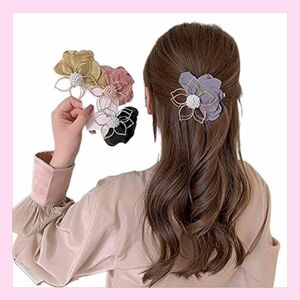 フラワーシフォンヘアクリップ　グレー　上品　華やか　お呼ばれ　韓国　可愛い ヘアクリップ ヘアアクセサリー