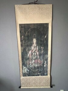 【水月観音像】 模写 仏画 絹本 工芸品 掛け軸 仏教美術