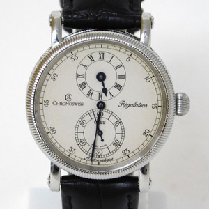 Hn597271 wristwatch Chronoswiss regulator salmon dial CH1223M reverse side ske self-winding watch after market leather belt used 