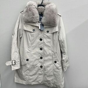 【未使用品】BURBERRY LONDON バーバリー ファー付き ナイロン コート 中綿 ダウン ベージュ系 サイズ44 M-L ロングコート 