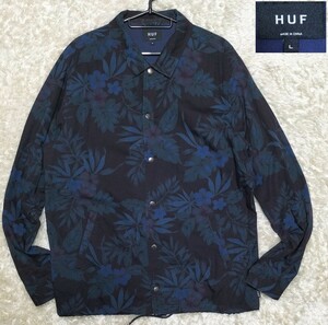 【バックロゴ★】Lサイズ 美品 HUF ボタニカル柄コーチジャケット◆ハフ (2141)